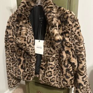 Love Tree Animal Print Faux Fur Coat NWT